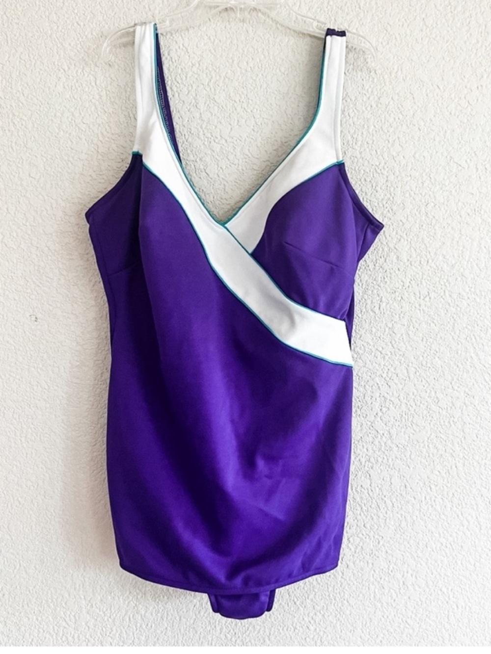 Robby Len Vintage Union Tag Purple and White Retro One-Piece Swimsuit